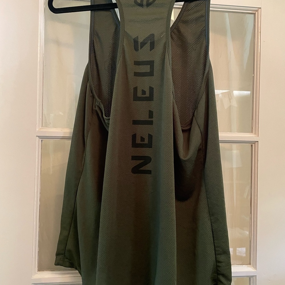 NELEUS Men’s LARGE Olive Dry Fit Logo Muscle Mesh Gym Workout Exercise Tank Top!